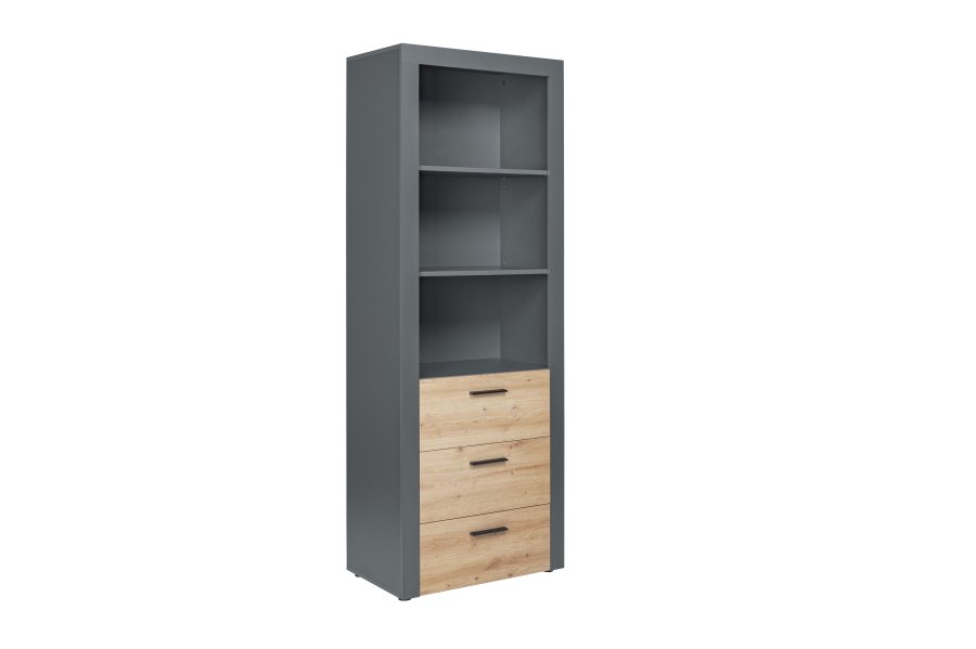 NORDIC LIVING COLLECTION Corbeto Artisan frist�ende hylla / antracit med 3 fack och 3 l�dor