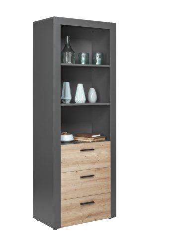 NORDIC LIVING COLLECTION Corbeto Artisan frist�ende hylla / antracit med 3 fack och 3 l�dor
