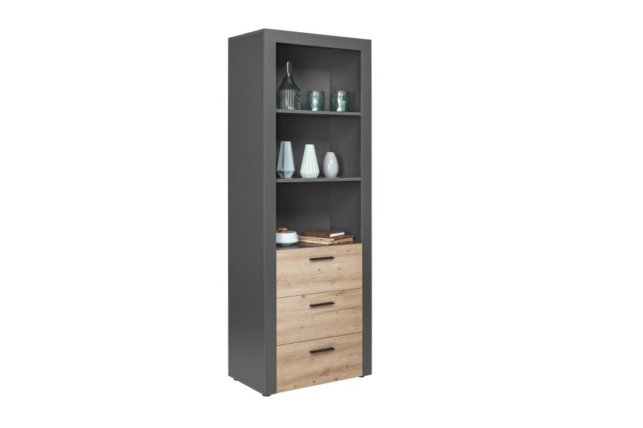 NORDIC LIVING COLLECTION Corbeto Artisan frist�ende hylla / antracit med 3 fack och 3 l�dor