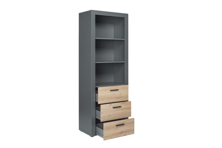 NORDIC LIVING COLLECTION Corbeto Artisan frist�ende hylla / antracit med 3 fack och 3 l�dor