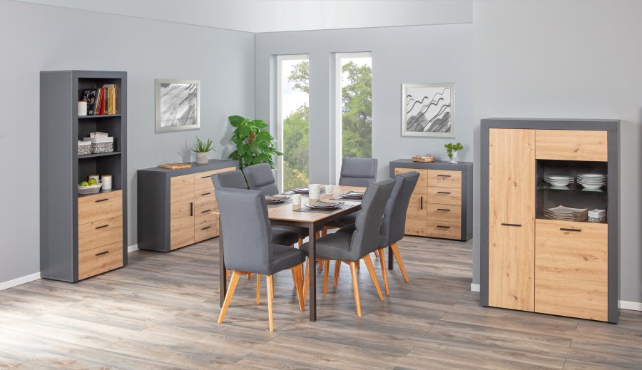 NORDIC LIVING COLLECTION Corbeto Artisan frist�ende hylla / antracit med 3 fack och 3 l�dor