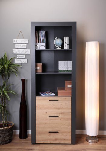 NORDIC LIVING COLLECTION Corbeto Artisan frist�ende hylla / antracit med 3 fack och 3 l�dor