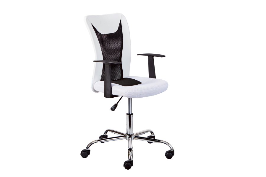 NORDIC LIVING COLLECTION Donny snurrstol, vit/svart, med armst�d, snurrsits, 5 lastberoende bromsade s�kerhetshjul, h�jdjusterbar via testad gasfj�der