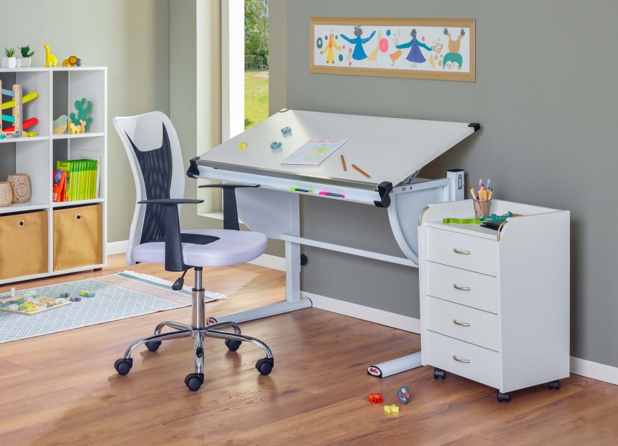 NORDIC LIVING COLLECTION Donny snurrstol, vit/svart, med armst�d, snurrsits, 5 lastberoende bromsade s�kerhetshjul, h�jdjusterbar via testad gasfj�der