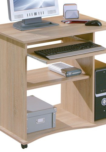 NORDIC LIVING COLLECTION Durini-skrivebord i Sonoma-eik p� hjul, med to hyller og et avtakbart tastaturbrett