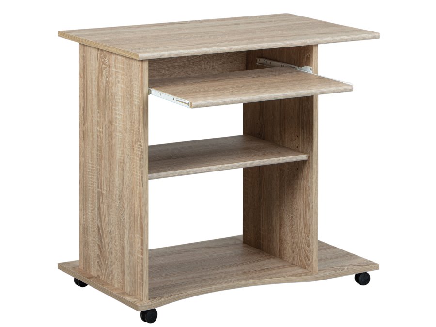 NORDIC LIVING COLLECTION Durini-skrivebord i Sonoma-eik p� hjul, med to hyller og et avtakbart tastaturbrett
