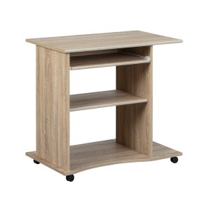 NORDIC LIVING COLLECTION Durini-skrivbord i Sonoma-ek p� hjul, med tv� hyllplan och ett avtagbart tangentbordsfack