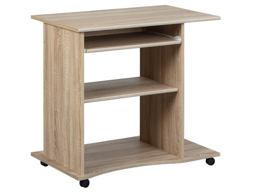 NORDIC LIVING COLLECTION Durini-skrivebord i Sonoma-eik p� hjul, med to hyller og et avtakbart tastaturbrett
