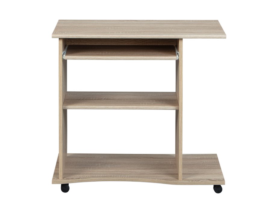NORDIC LIVING COLLECTION Durini-skrivebord i Sonoma-eik p� hjul, med to hyller og et avtakbart tastaturbrett