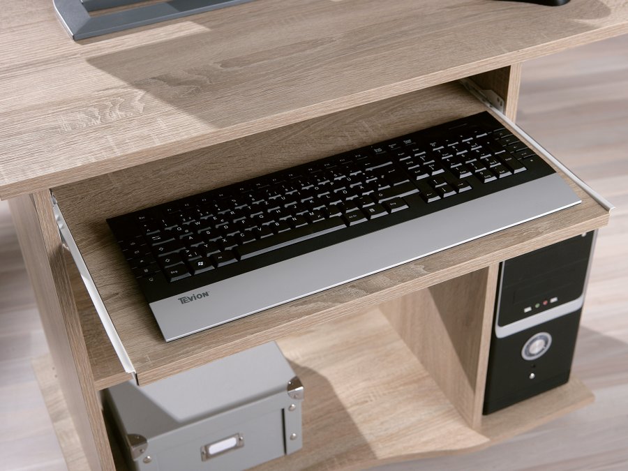 NORDIC LIVING COLLECTION Durini-skrivebord i Sonoma-eik p� hjul, med to hyller og et avtakbart tastaturbrett