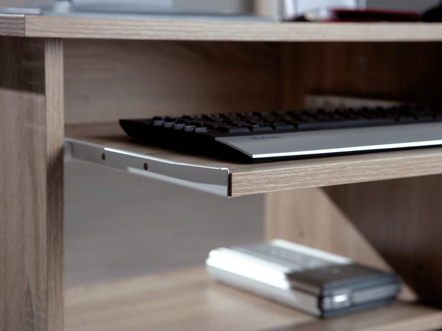 NORDIC LIVING COLLECTION Durini-skrivebord i Sonoma-eik p� hjul, med to hyller og et avtakbart tastaturbrett