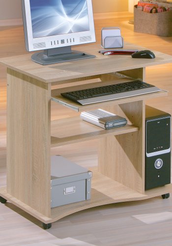 NORDIC LIVING COLLECTION Durini-skrivebord i Sonoma-eik p� hjul, med to hyller og et avtakbart tastaturbrett
