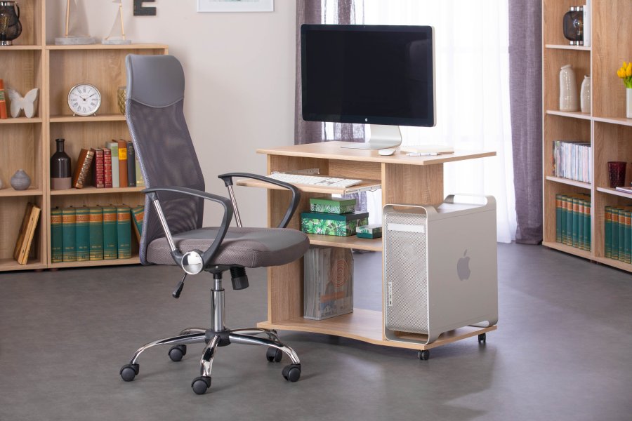 NORDIC LIVING COLLECTION Durini-skrivebord i Sonoma-eik p� hjul, med to hyller og et avtakbart tastaturbrett