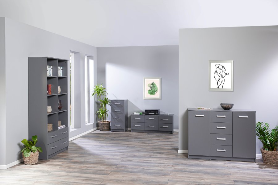 NORDIC LIVING COLLECTION Elenzio 4S byr�, grafitgr�, 4 l�dor och silverf�rgade handtag