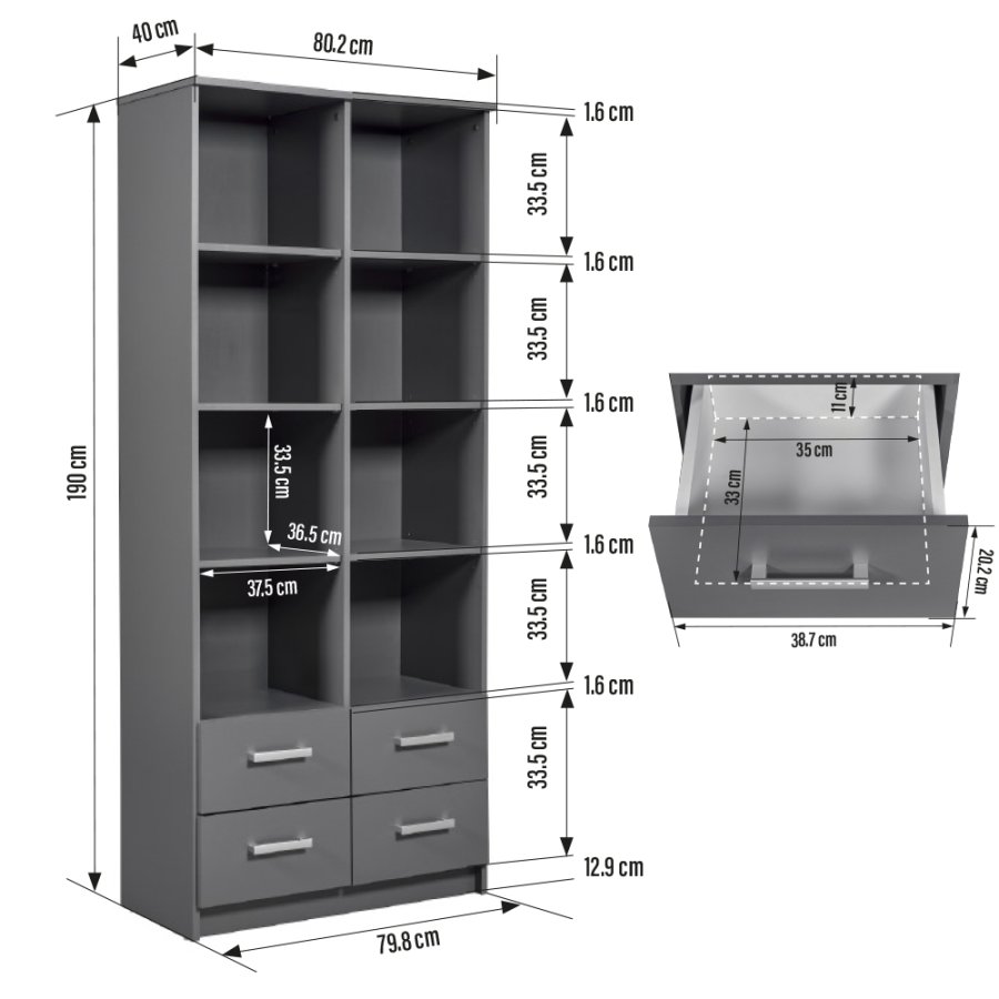 NORDIC LIVING COLLECTION Elenzio-hylla med 4 l�dor och 8 fack