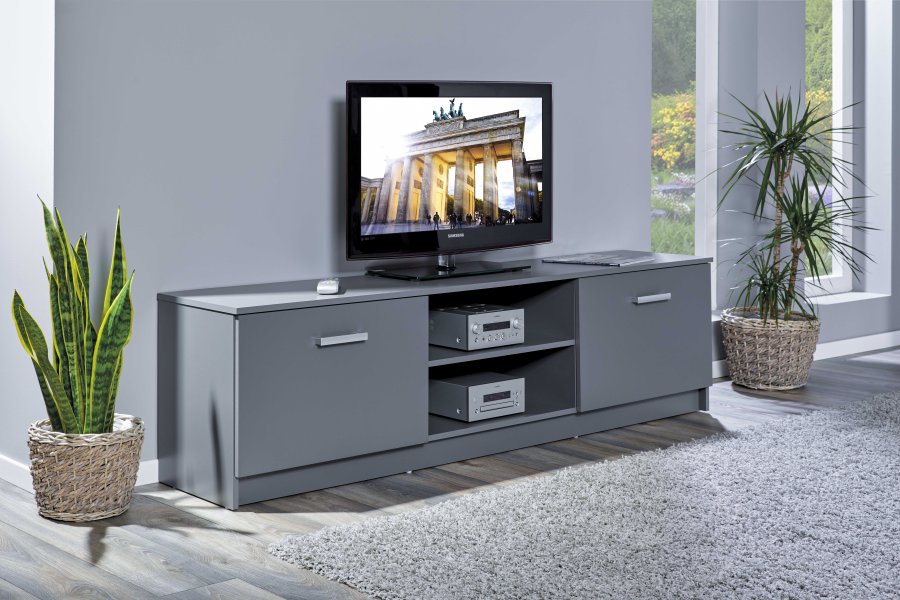 NORDIC LIVING COLLECTION Elenzio TV-skap har 2 hengslede d�rer og 2 �pne rom med kabelh�ndtering.