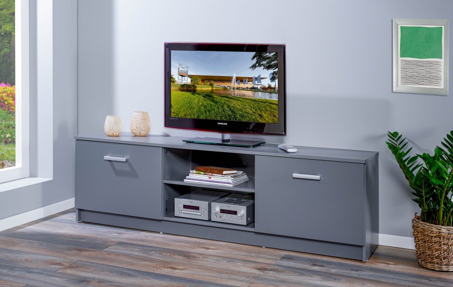 NORDIC LIVING COLLECTION Elenzio TV-skap har 2 hengslede d�rer og 2 �pne rom med kabelh�ndtering.