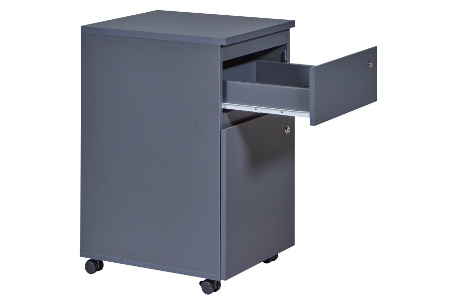 NORDIC LIVING COLLECTION L�sbar rullecontainer p� hjul i antrasitt med �n skuff og d�r