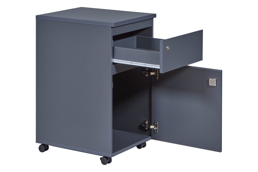 NORDIC LIVING COLLECTION L�sbar rullecontainer p� hjul i antrasitt med �n skuff og d�r