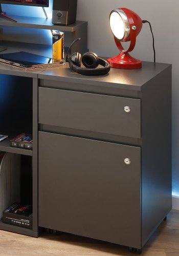NORDIC LIVING COLLECTION L�sbar rullecontainer p� hjul i antrasitt med �n skuff og d�r