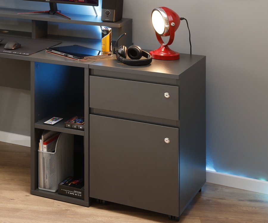 NORDIC LIVING COLLECTION L�sbar rullecontainer p� hjul i antrasitt med �n skuff og d�r