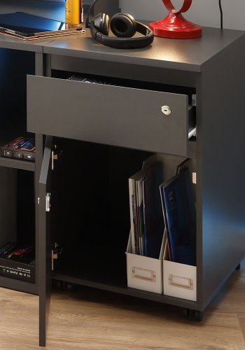 NORDIC LIVING COLLECTION L�sbar rullecontainer p� hjul i antrasitt med �n skuff og d�r