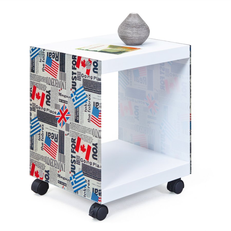 NORDIC LIVING COLLECTION Vitt sidobord med Flagcube-logotyp och 2 hyllor