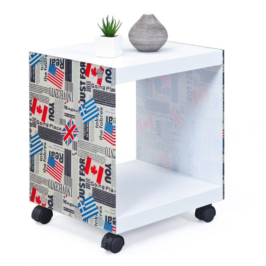 NORDIC LIVING COLLECTION Vitt sidobord med Flagcube-logotyp och 2 hyllor