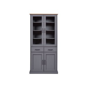 NORDIC LIVING COLLECTION  Massiv furu-vitrinskap i landlig stil med 4 d�rer og 2 skuffer i gr� eikelakk