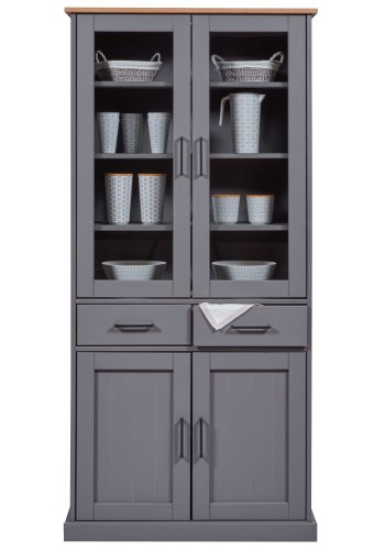 NORDIC LIVING COLLECTION Forenzo vitrineskab, m. 4 l�ger, 2 skuffer, 6 hylder - natur og gr� fyrretr�