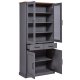 NORDIC LIVING COLLECTION  Massiv furu-vitrinskap i landlig stil med 4 d�rer og 2 skuffer i gr� eikelakk