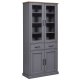 NORDIC LIVING COLLECTION  Massiv furu-vitrinskap i landlig stil med 4 d�rer og 2 skuffer i gr� eikelakk