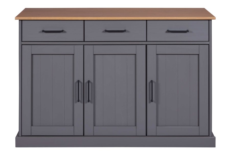 NORDIC LIVING COLLECTION  Massiv furusk�nk i lantlig stil med 3 d�rrar och 3 l�dor i gr� eklack