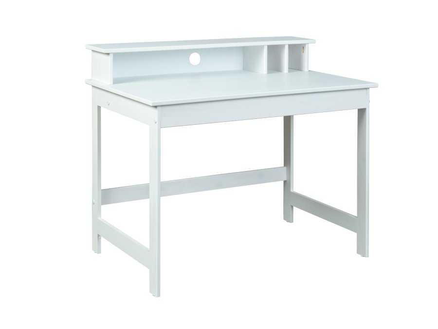 NORDIC LIVING COLLECTION HILDA skrivebord, heltre furu, hvitlakkert med avrundede hj�rner og kanter, med praktiske rom og kabelhull