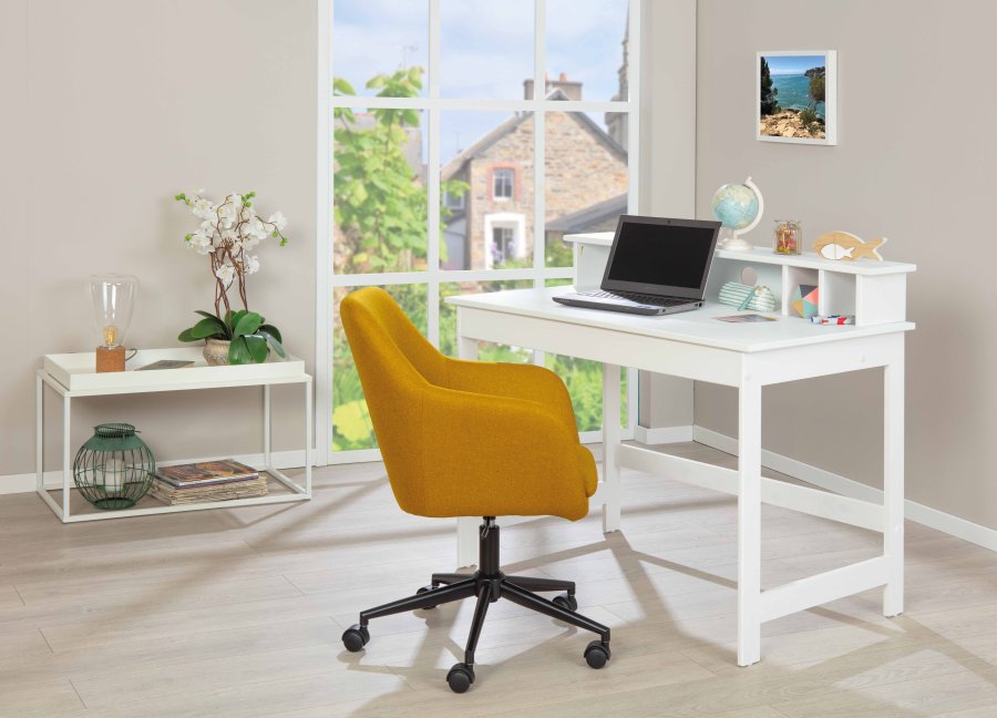 NORDIC LIVING COLLECTION HILDA skrivebord, heltre furu, hvitlakkert med avrundede hj�rner og kanter, med praktiske rom og kabelhull