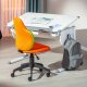 NORDIC LIVING COLLECTION  Jessi svingstol i oransje/gr�nn netting med roterende sete, 5 lastavhengige bremsede sikkerhetshjul og trinnl�s h�ydejustering