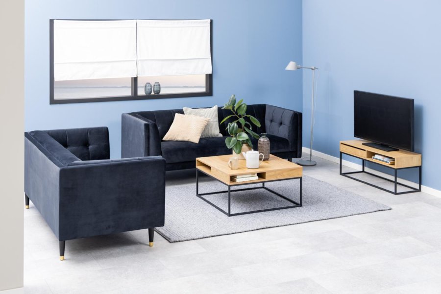 ACT NORDIC Willford Couchtisch, 1 Fach, quadratisch – natürliches Melamin und schwarzes Metall (80x80)