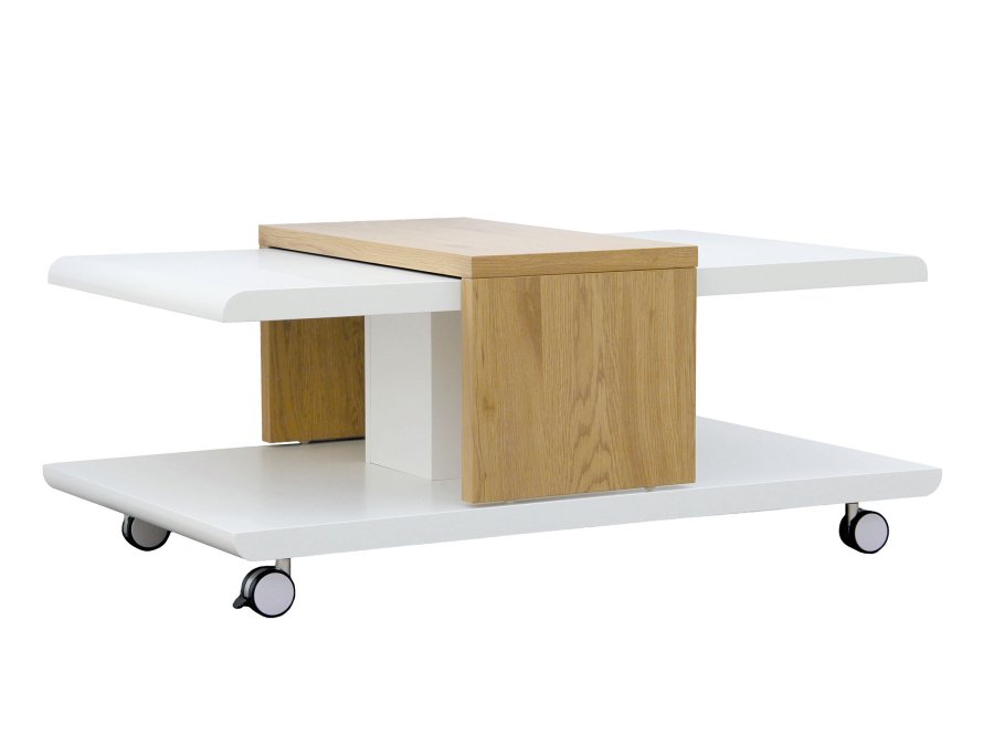 NORDIC LIVING COLLECTION Joliet salongbord, hvit/vill eik-look, med hjul