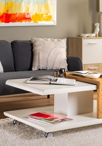NORDIC LIVING COLLECTION Joliet salongbord, hvit/vill eik-look, med hjul