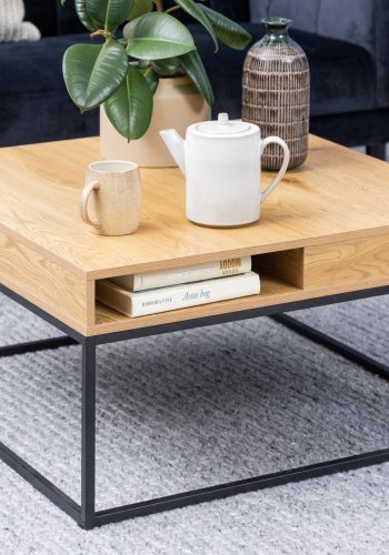 ACT NORDIC Willford Couchtisch, 1 Fach, quadratisch – natürliches Melamin und schwarzes Metall (80x80)