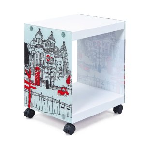 NORDIC LIVING COLLECTION Vitt Londoncube sidobord med logotyp och 2 hyllor