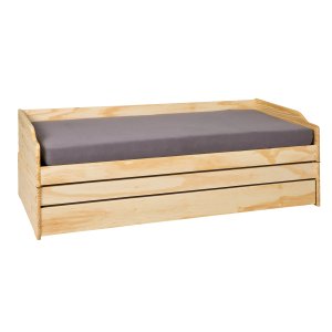 NORDIC LIVING COLLECTION 3-i-1 funksjonssofa Lotar 90x200 laget av heltre i naturlig lakk med 3 liggeflater inkludert lamellbunn