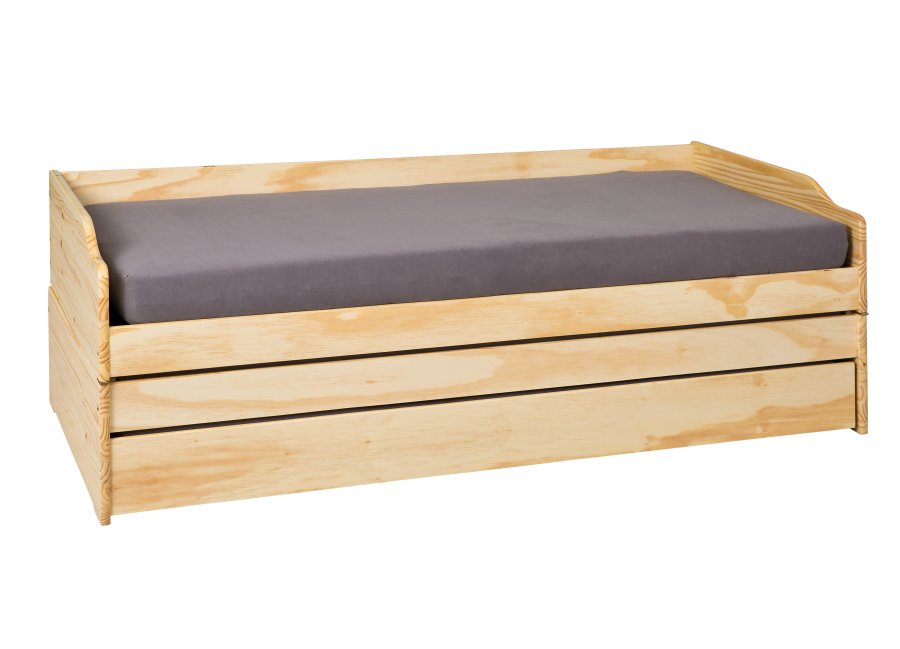 NORDIC LIVING COLLECTION 3-i-1 funksjonssofa Lotar 90x200 laget av heltre i naturlig lakk med 3 liggeflater inkludert lamellbunn