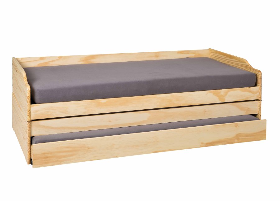 NORDIC LIVING COLLECTION 3-i-1 funksjonssofa Lotar 90x200 laget av heltre i naturlig lakk med 3 liggeflater inkludert lamellbunn