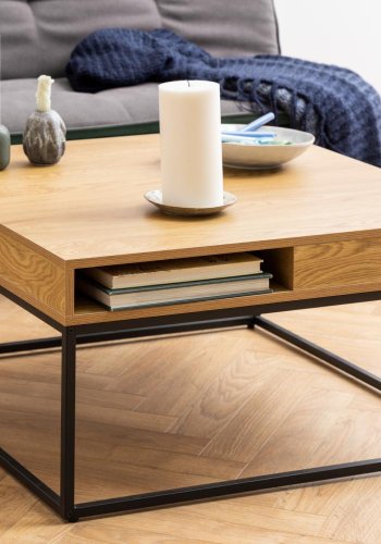 ACT NORDIC Willford Couchtisch, 1 Fach, quadratisch – natürliches Melamin und schwarzes Metall (80x80)