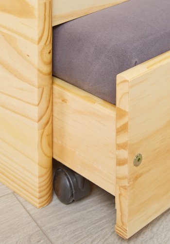 NORDIC LIVING COLLECTION 3-i-1 funksjonssofa Lotar 90x200 laget av heltre i naturlig lakk med 3 liggeflater inkludert lamellbunn