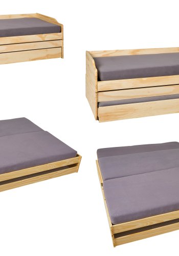 NORDIC LIVING COLLECTION 3-i-1 funksjonssofa Lotar 90x200 laget av heltre i naturlig lakk med 3 liggeflater inkludert lamellbunn