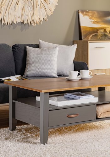 NORDIC LIVING COLLECTION FSC salongbord Luzerna gr�/sepia med hyller og skuff