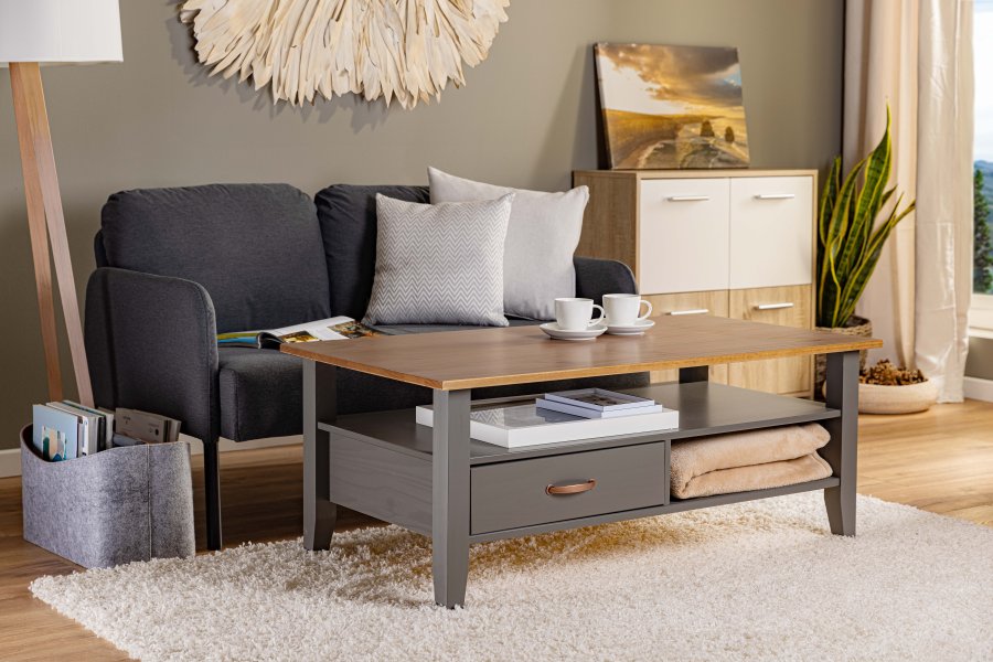 NORDIC LIVING COLLECTION FSC salongbord Luzerna gr�/sepia med hyller og skuff