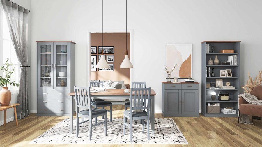 NORDIC LIVING COLLECTION FSC vitrineskap Luzerna gr� med 2 d�rer og 3 skuffer